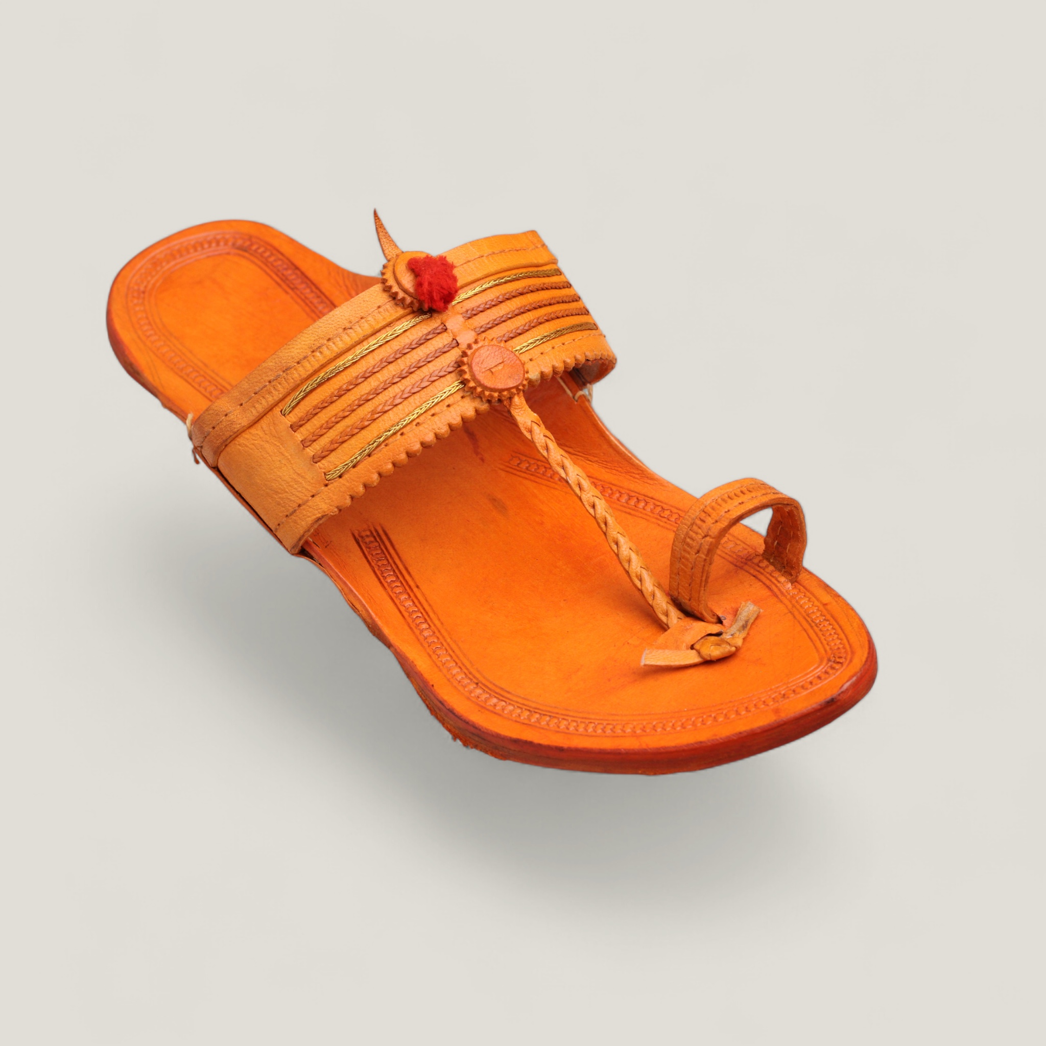 Kolaap_5-1 Poona Shape Pesting -Sunny Yellow Men's Kolhapuri Chappal - Image 1