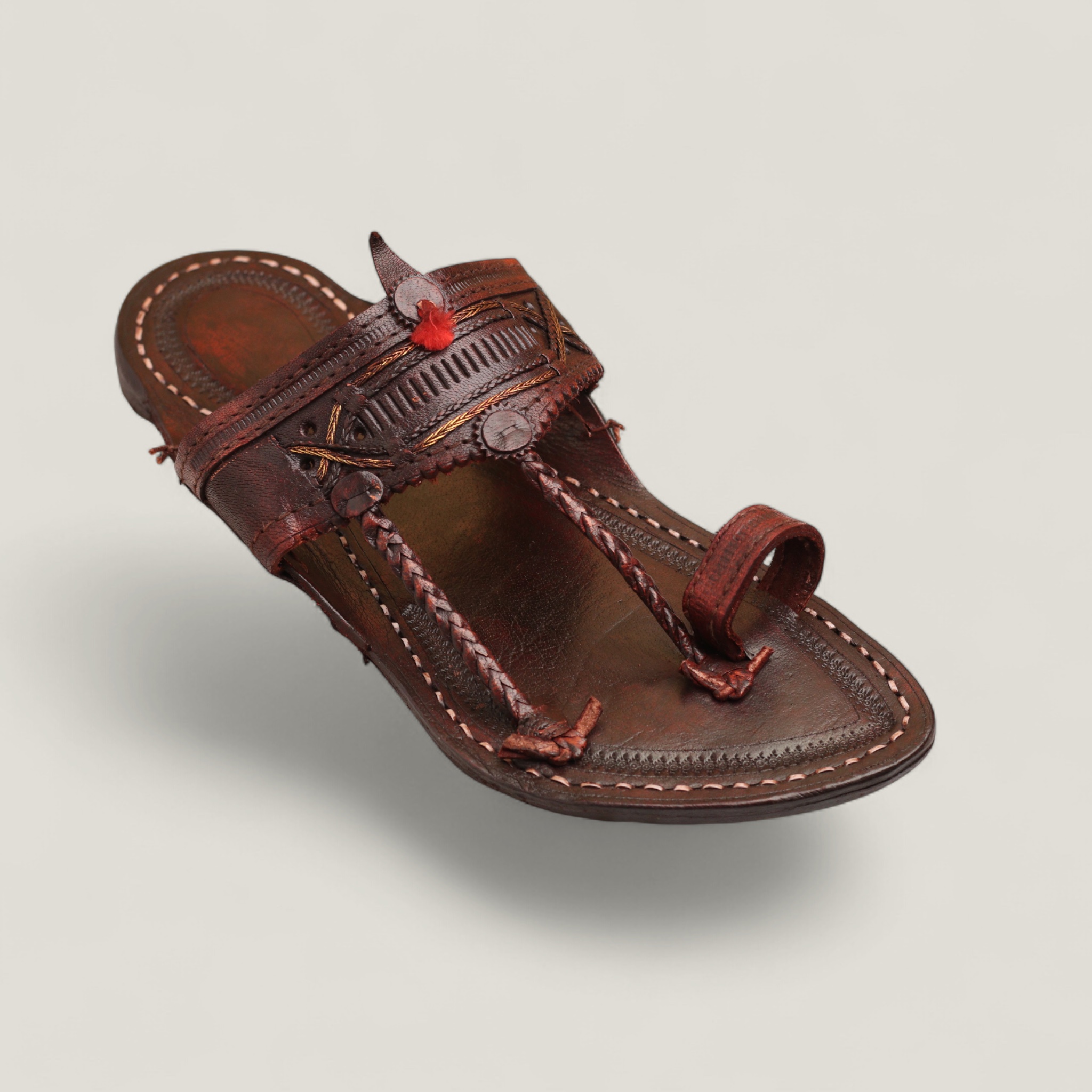 Kolaap_9-1 Wire Shilai Kapshi Earthy Brown Men's Kolhapuri Chappal - Image 1