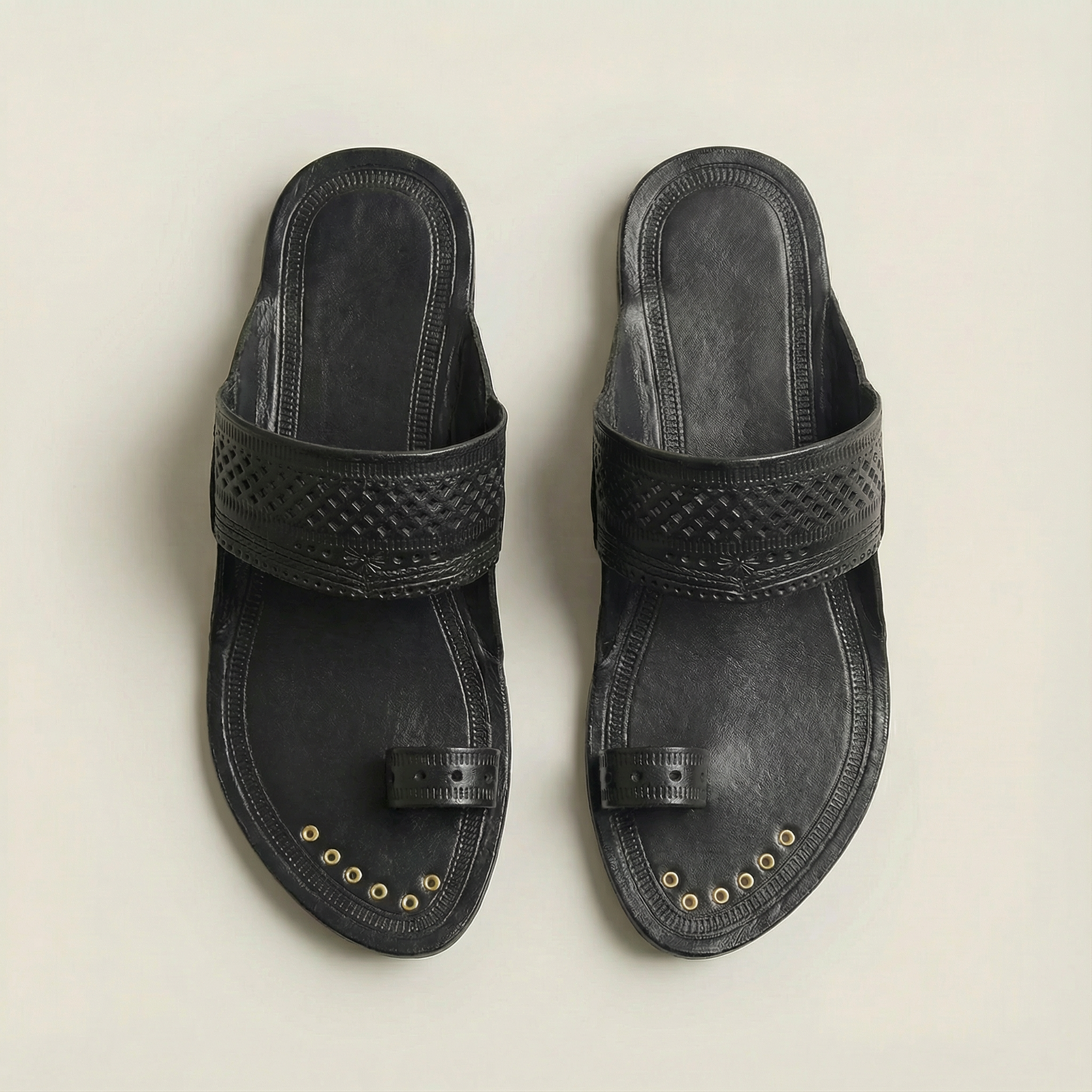Black-angutha-patta-top Black Angutha Patta Kolhapuri Chappal - Image 1